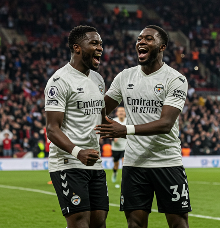 Celebrating soccer players
